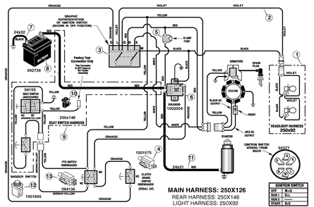 Electrical System Diagram and Parts List for 312006X50B 2006 Briggs and Stratton Lawn Tractor